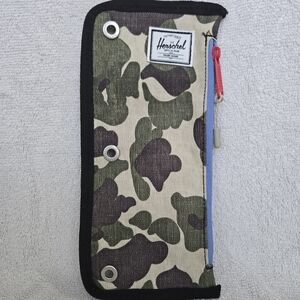 Herschel Supply Company Camo Canvas Case with Blue Zipper and Red Pull